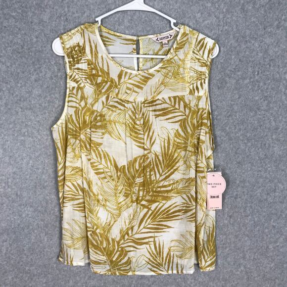 Nanette Lepore Blouse Womens Large‎ Green Tank Top Palm Flowy Pleated Hawaiian - Picture 1 of 10